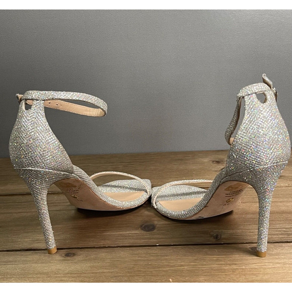 Stuart Weitzman Women's Nudistcurve Heeled Sandal Size 6.5 Crystal Silver 100 mm - Picture 9 of 16